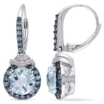 Bông tai Amour Sterling Silver 4 5/8 Ct Tgw Sky And London Blue Topaz And 1/10 Ct Tdw Diamond Leverback Earrings