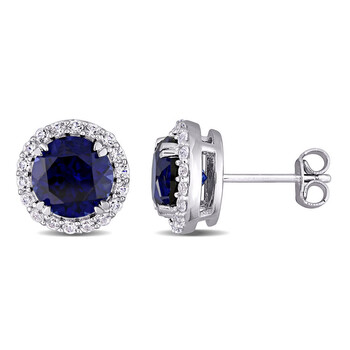 Bông tai Amour Sterling Silver 5 1/2 Ct Tgw Created Blue Sapphire Created White Sapphire Circular Stud Earrings