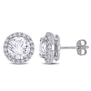 Bông tai Amour Sterling Silver 5 1/2 Ct Tgw Created White Sapphire Halo Stud Earrings