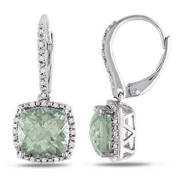Bông tai Amour Sterling Silver 5 1/3 Ct Tgw Green Quartz And 1/5 Ct Tdw Diamond Leverback Halo Earrings