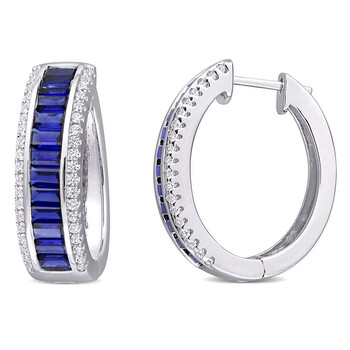 Bông tai Amour Sterling Silver 5 1/8 Ct Tgw Created Blue Sapphire Created White Sapphire Hoop Earrings