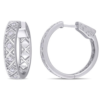 Bông tai Amour Sterling Silver 5/8 Ct White Sapphire Hoop Earrings