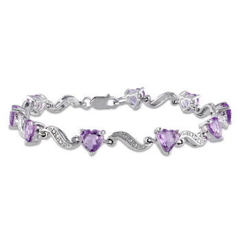 Vòng tay Amour Sterling Silver 5 Ct Tgw Amethyst And 0.02 Ct Tdw Diamond Heart S-Link Bracelet chính hãng