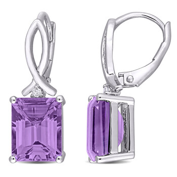 Bông tai Amour Sterling Silver 6 1/2 Ct Tgw Octagon Amethyst And White Topaz Leverback Earrings
