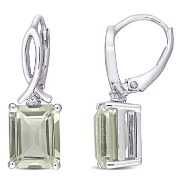 Bông tai Amour Sterling Silver 6 1/2 Ct Tgw Octagon Green Quartz And White Topaz Leverback Earrings