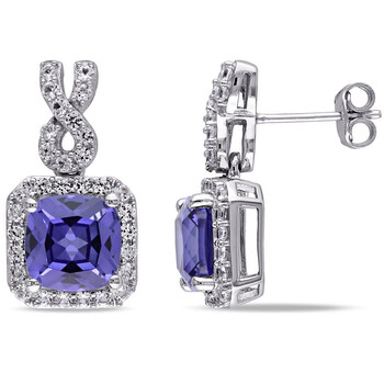 Bông tai Amour Sterling Silver 7 1/10 Ct Tgw Created Tanzanite And White Sapphire Earrings