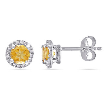 Bông tai Amour Sterling Silver 7/8 Ct Tgw Citrine And Diamond Halo Stud Earrings