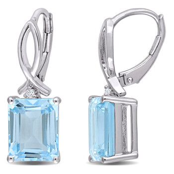 Bông tai Amour Sterling Silver 8 1/4 Ct Tgw Octagon Sky-Blue Topaz And White Topaz Leverback Earrings
