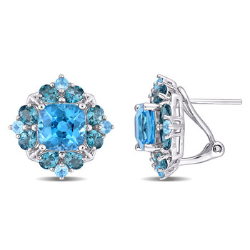 Bông tai Amour Sterling Silver 8 1/5 Ct Tgw Swiss Blue Topaz And London Blue Topaz Quatrefoil Floral Earrings
