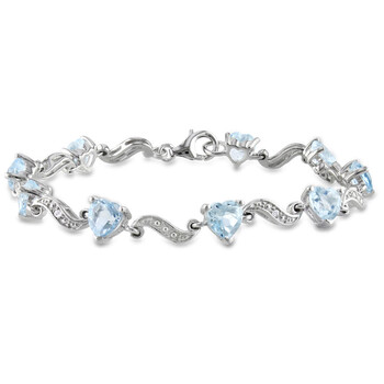 Vòng tay Amour Sterling Silver 8 2/5 Ct Tgw Blue Topaz And 0.02 Ct Tdw Diamond Heart S-Link Bracelet chính hãng