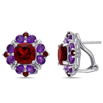 Bông tai Amour Sterling Silver 8 7/8 Ct Garnet And African Amethyst Floral Earrings