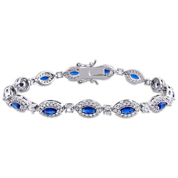 Vòng tay Amour Sterling Silver 9 1/2 Ct Tgw Created Blue And White Sapphire Oval Halo Tennis Bracelet chính hãng