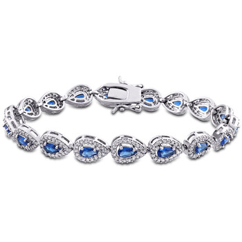Vòng tay Amour Sterling Silver 9 1/2 Ct Tgw Created Blue And White Sapphire Teardrop Halo Tennis Bracelet chính hãng