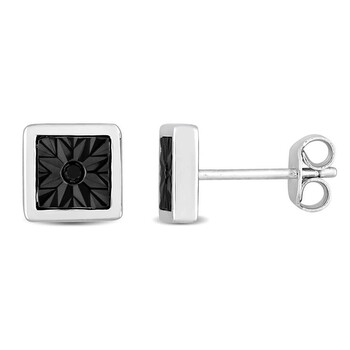 Bông tai Amour Sterling Silver Black Diamond Accent Square Men'S Stud Earrings