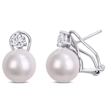 Bông tai Amour Sterling Silver Cultured Freshwater Pearl And 1 1/6 Ct Tgw White Topaz Earrings