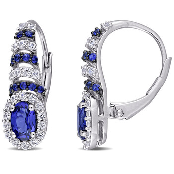 Bông tai Amour Sterling Silver With Black Rhodium Plating 2 1/5 Ct Tgw Created Blue And Created White Sapphire Oval Earrings