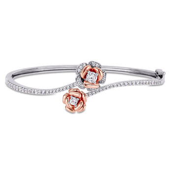 Vòng tay Amour Two-Tone Silver 1 1/2 Ct Tgw Created White Sapphire Rose Swirl Bangle chính hãng