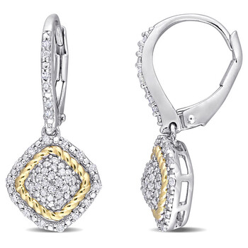Bông tai Amour Two-Tone Silver 1/3 Ct Tdw Diamond Rope Design Leverback Earrings