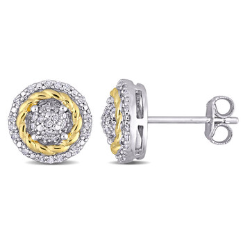 Bông tai Amour Two-Tone Silver 1/4 Ct Tdw Diamond Rope Design Halo Stud Earrings