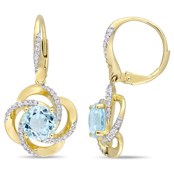 Bông tai Amour Yellow Plated Silver 5-1/4 Ct Tgw Sky-Blue Topaz White Topaz Interlaced Floral Swirl Leverback Earrings