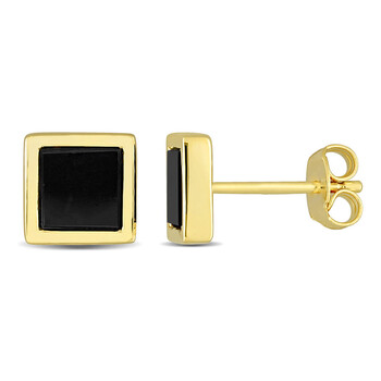 Amour Yellow Plated Sterling Silver 1 Ct Tgw Black Onyx Square Stud Earrings 2 Bông tai Amour Yellow Plated Sterling Silver 1 Ct Tgw Black Onyx Square Stud Earrings
