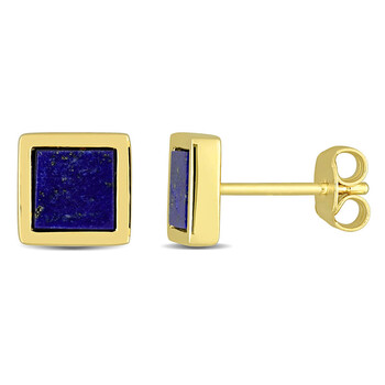 Bông tai Amour Yellow Plated Sterling Silver 1 Ct Tgw Lapis Square Stud Earrings