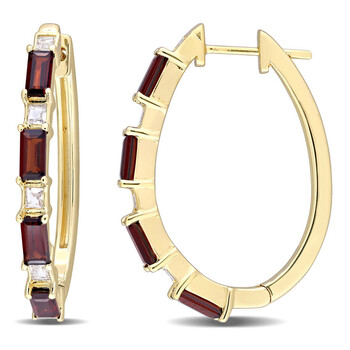 Bông tai Amour Yellow Plated Sterling Silver 3 Ct Tgw Baguette Garnet & White Topaz Hoop Earring