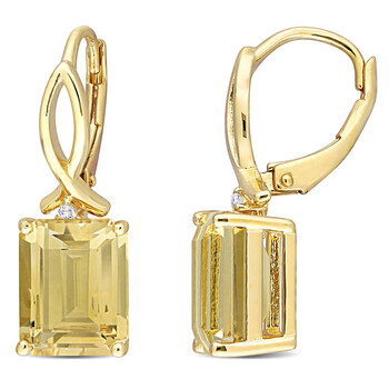 Amour Yellow Plated Sterling Silver 6 1/4 Ct Tgw Octagon Citrine And White Topaz Leverback Earrings 2 Bông tai Amour Yellow Plated Sterling Silver 6 1/4 Ct Tgw Octagon Citrine And White Topaz Leverback Earrings