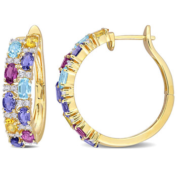 Amour Yellow Plated Sterling Silver 6 1/6 Ct Tgw Rhodolite, Iolite, Citrine, Swiss-Blue Topaz And White Topaz Earrings 1 Bông tai Amour Yellow Plated Sterling Silver 6 1/6 Ct Tgw Rhodolite