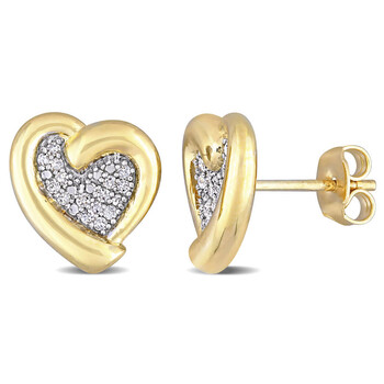 Amour Yellow Silver 1/6 Ct Tdw Diamond Heart Stud Earrings 1 Bông tai Amour Yellow Silver 1/6 Ct Tdw Diamond Heart Stud Earrings