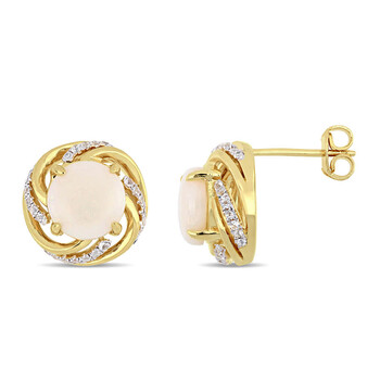 Bông tai Amour Yellow Silver 2 3/4 Ct Tgw Opal & White Topaz Interlaced Swirl Halo Stud Earrings