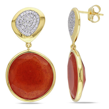 Bông tai Amour Yellow Silver 22 1/10 Ct Tgw Carnelian & Created White Sapphire Carnelian Fancy 1-D Post Earrings