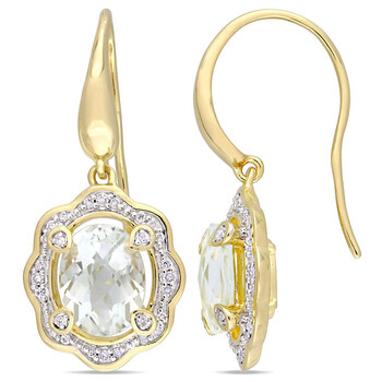Bông tai Amour Yellow Silver 3-1/4 Ct Tgw Green Amethyst And 1/5 Ct Tdw Diamond Halo Hook Earrings