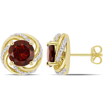 Bông tai Amour Yellow Silver 4 1/3 Ct Tgw Garnet And White Topaz Swirl Stud Earrings