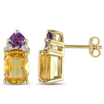 Bông tai Amour Yellow Silver 4 1/4 Ct Tgw Citrine & Amethyst And White Topaz Earrings