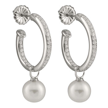 Bông tai Bella Pearl White Freshwater Pearl Sterling Silver Open Hoop Earrings Esr-192