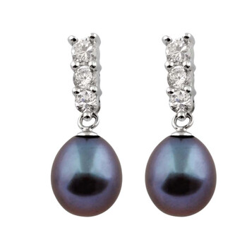 Bông tai Bella Pearl Sterling Silver Three Stone Pearl Dangle Earrings Esr-26B