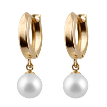 Bông tai Bella Pearl Dangling Freshwater Pearl 14K Gold Hoop Earrings