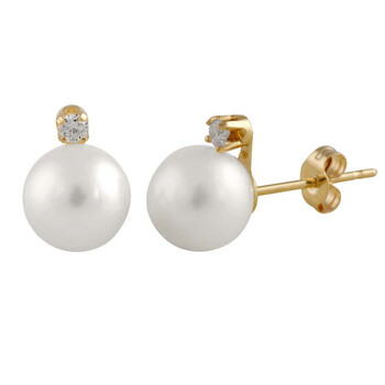 Bella Pearl 14K Gold White Freshwater Pearl Diamond Earrings 2 Bông tai Bella Pearl 14K Gold White Freshwater Pearl Diamond Earrings