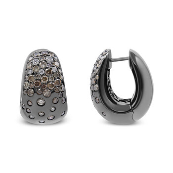 Bông tai Haus Of Brilliance Black Rhodium Over 18K White Gold 2 1/4 Cttw Prong And Bezel Set White And Brown Diamond Huggy Hoop Earring (F-G/Brown Color)