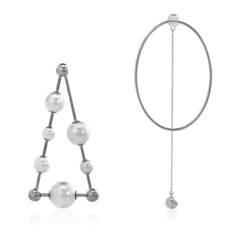 Bông tai Burberry Faux Pearl Triangle Palladium-Plated Drop Earrings In Palladio