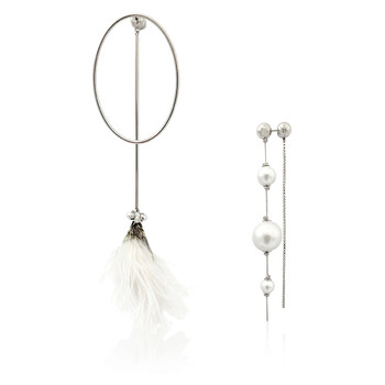 Bông tai Burberry Ladies Glass Pearl & Ostrich Feather Asymmetrical Drop Earrings