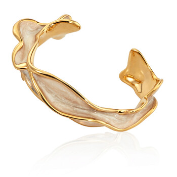 Vòng tay Burberry Ladies Light Gold / Pearl Enamel Gold-Plated Sculpted Cuff chính hãng