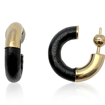 Burberry Leather Wrap Hoop Earrings In Light Gold/ Black 2 Bông tai Burberry Leather Wrap Hoop Earrings In Light Gold/ Black