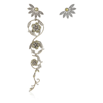 Bông tai Burberry Long Crystal Half-Daisy Drop Earring And Stud Set In Iris Yellow