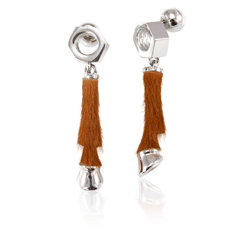 Burberry Palladio / Camel Pony Calf Hair And Palladium-Plated Hoof Drop Earrings 1 Bông tai Burberry Palladio / Camel Pony Calf Hair And Palladium-Plated Hoof Drop Earrings