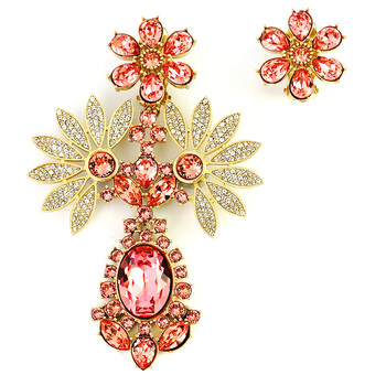 Bông tai Burberry Rhinestone Flower Mismatched Cocktail Earrings In Coral Pink