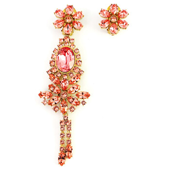 Bông tai Burberry Rosette Rhinestone Mismatched Cocktail Earrings In Coral Pink