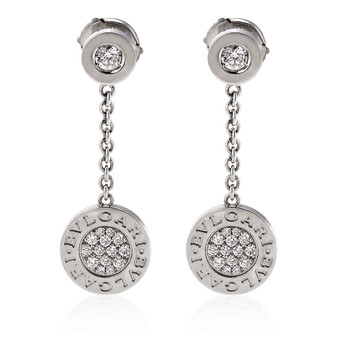 Bvlgari Bvlgari 18K White Gold Diamond Pave Dangle Earrings 351115 1 Bông tai Bvlgari Bvlgari 18K White Gold Diamond Pave Dangle Earrings 351115