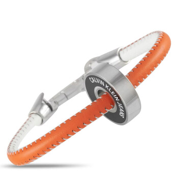 Vòng tay Calvin Klein Ckj Stainless Steel Orange White Leather Black Bearing Beaded Bracelet Size Medium chính hãng